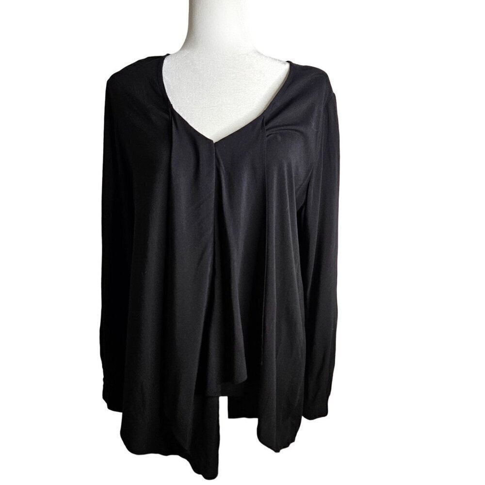 Soft Surroundings‎ Medium  Asymmetrical Lagenlook V-Neck Black Top Long Sleeve